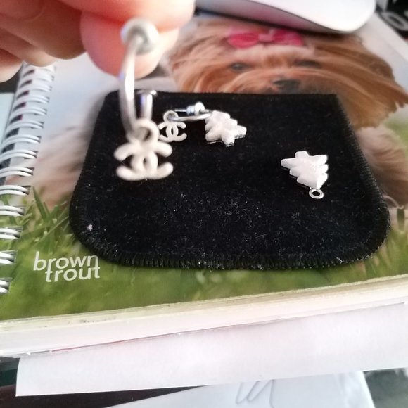 Auth. Chanel White/Silver Christmas Tree CC Logo Dangle Earrings - Pre-Owned - Picture 6 of 9